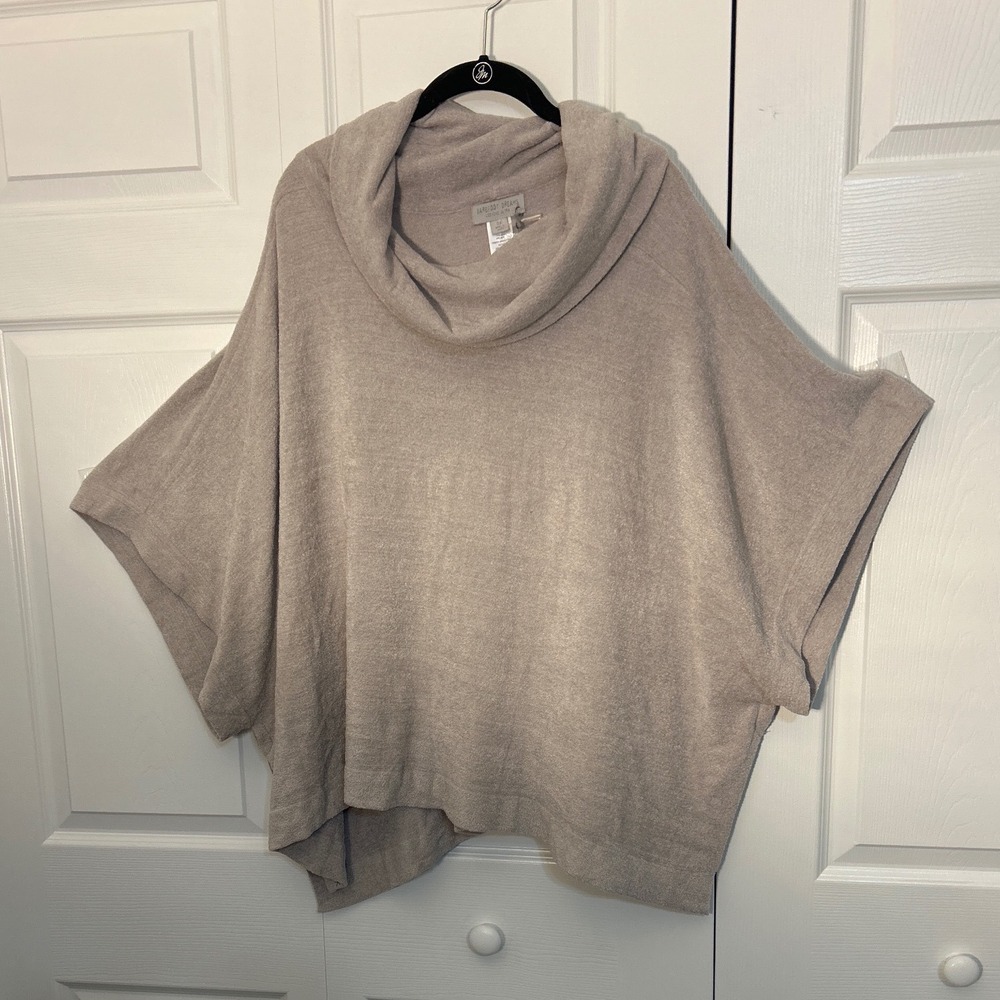 Barefoot Dreams CozyChic Ultra Lite Cowl Neck Poncho Oyster A373558 3X NEW